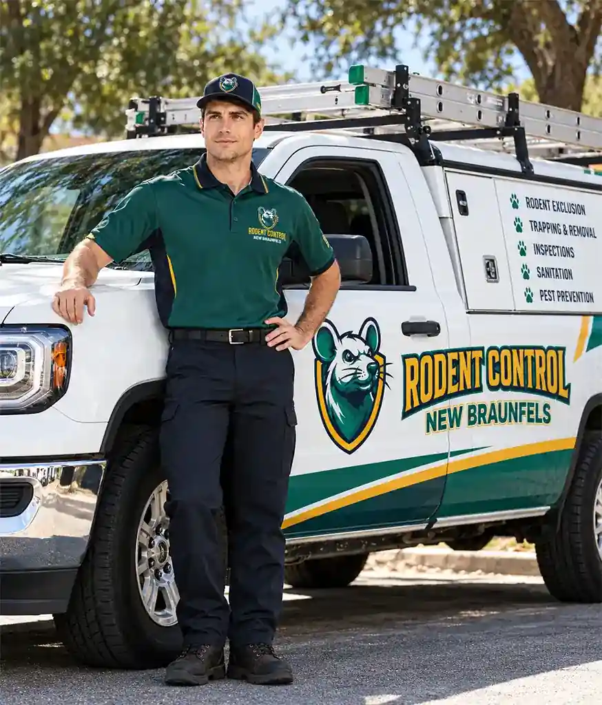 rodent control new braunfels worker with van